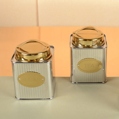 Suikerbox 10x10x10 cm zilver goud roestvrij staal