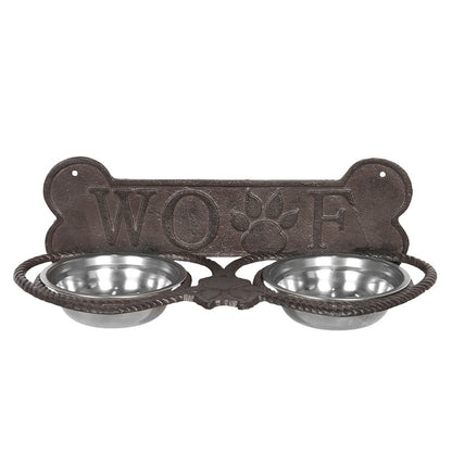 Voerbak hond 39x18x12 cm bruin ijzer wandmontage