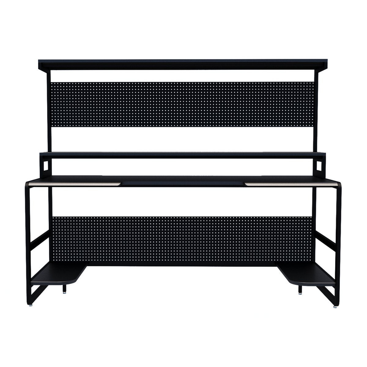 Zwart Metalen Bureau Met Planken En Bovenframe Design