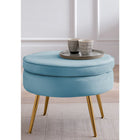 Round velvet pouf blue