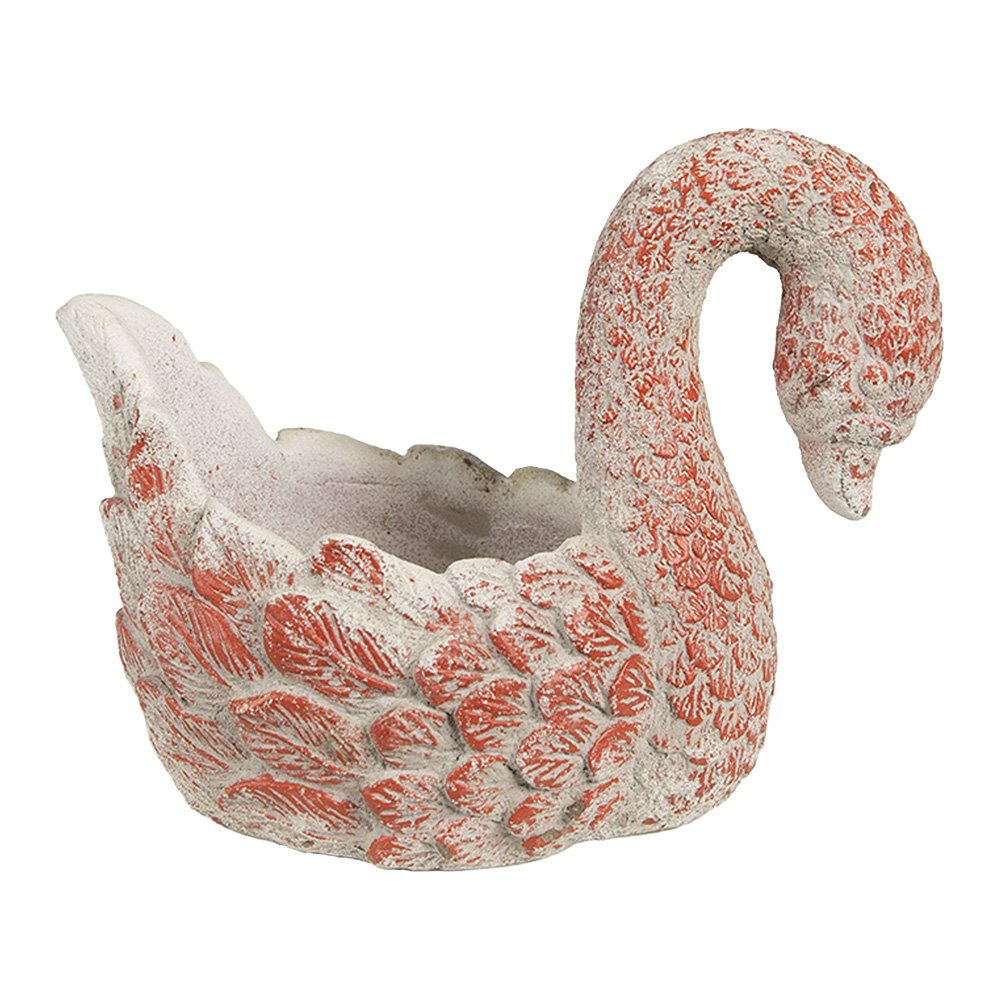 Bloempot Zwaan 19x11x15 cm Grijs Rood Steen