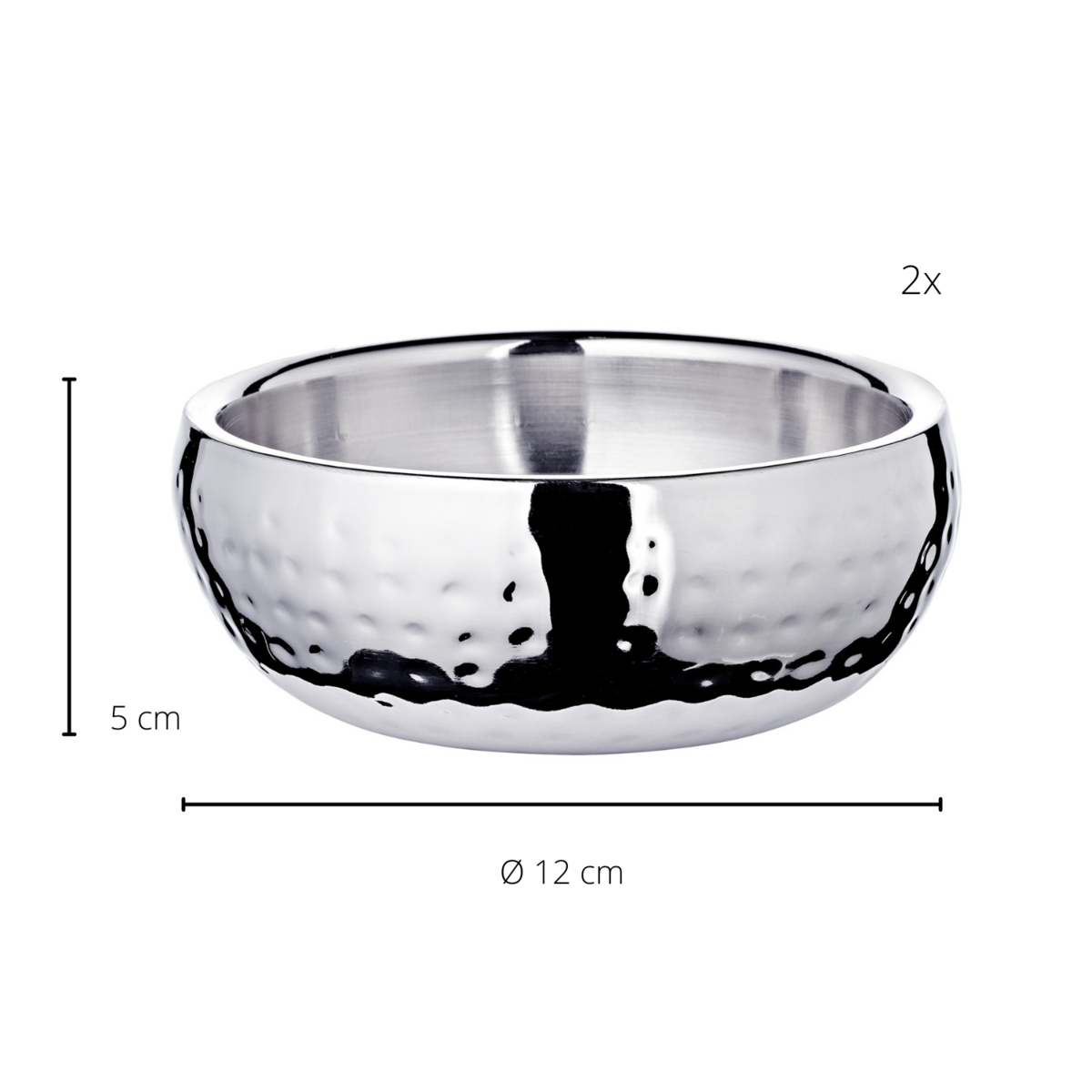 Kommen set van 2 roestvrij staal gehamerd Ø12 cm