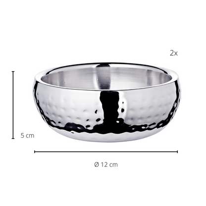 Kommen set van 2 roestvrij staal gehamerd Ø12 cm