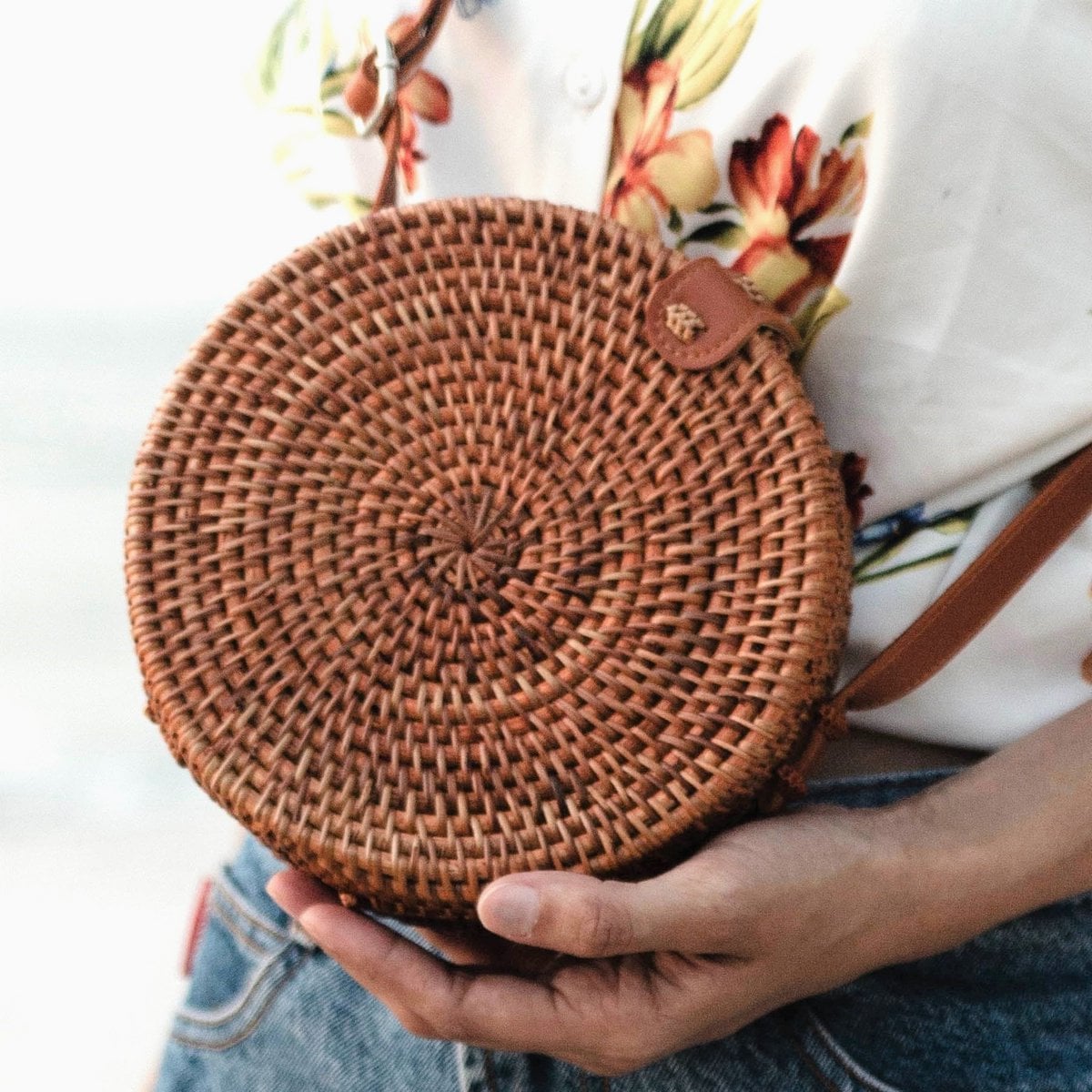 Crossbodytas rotan 20x8 cm bruin
