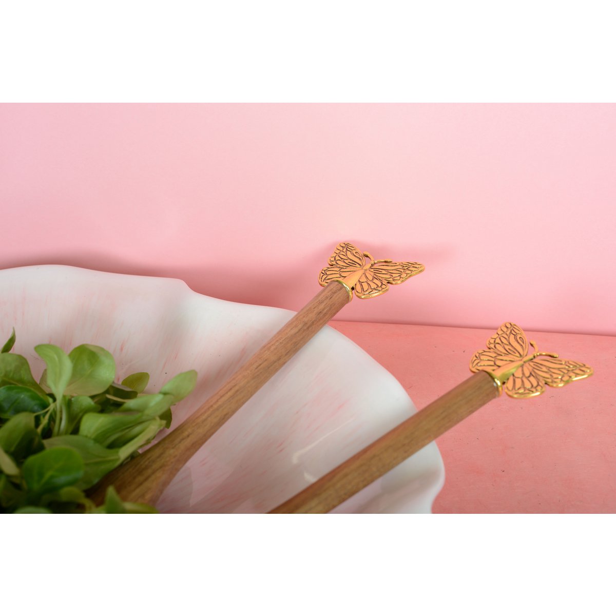 Saladebestek hout goud 29 cm