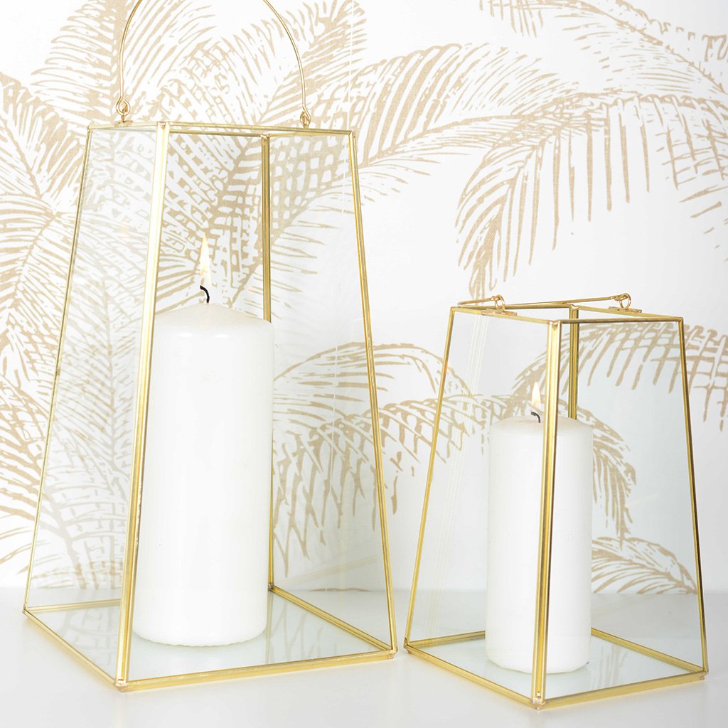 Lantaarn 10x10x20 cm goud glas