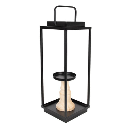 Kandelaar set 2x ijzer hout 15x15x50/57 cm zwart