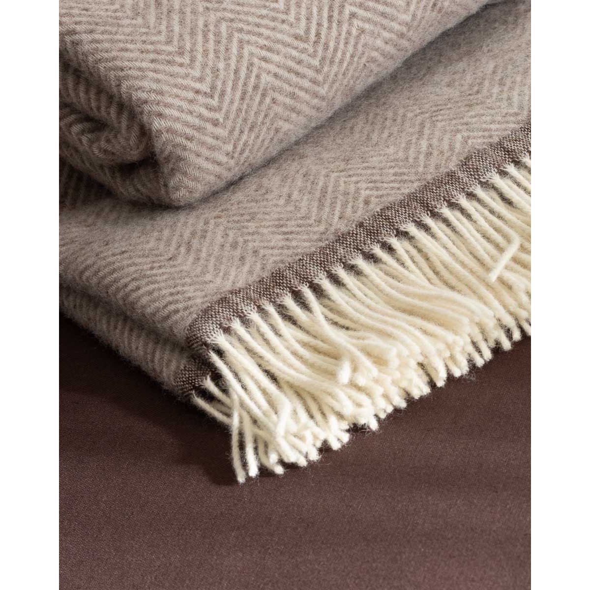 Wol deken 140x200 cm beige zigzag