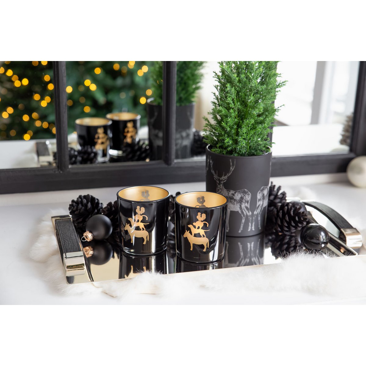 Theelichtjes glas 8 cm zwart set van 2