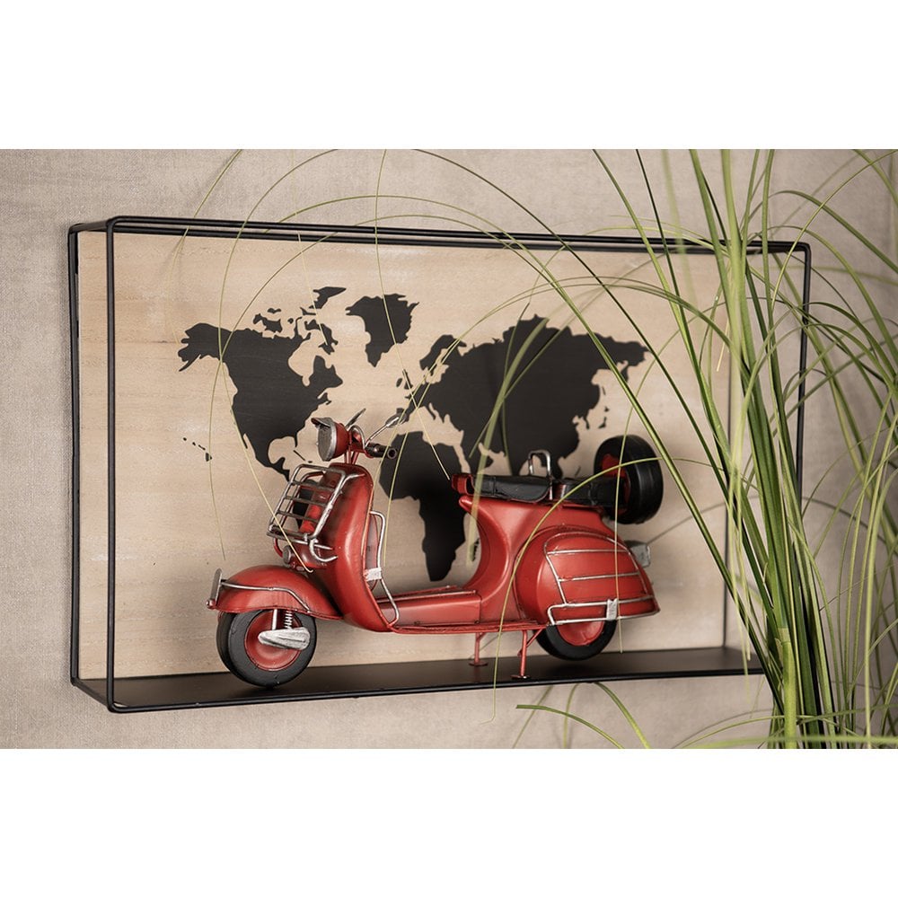 Wandrek 46x10x28 cm zwart bruin wereldkaart