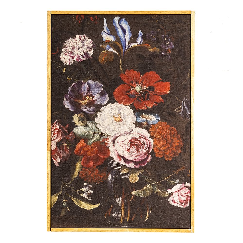 Schilderij 40x60 cm hout zwart rood bloemen