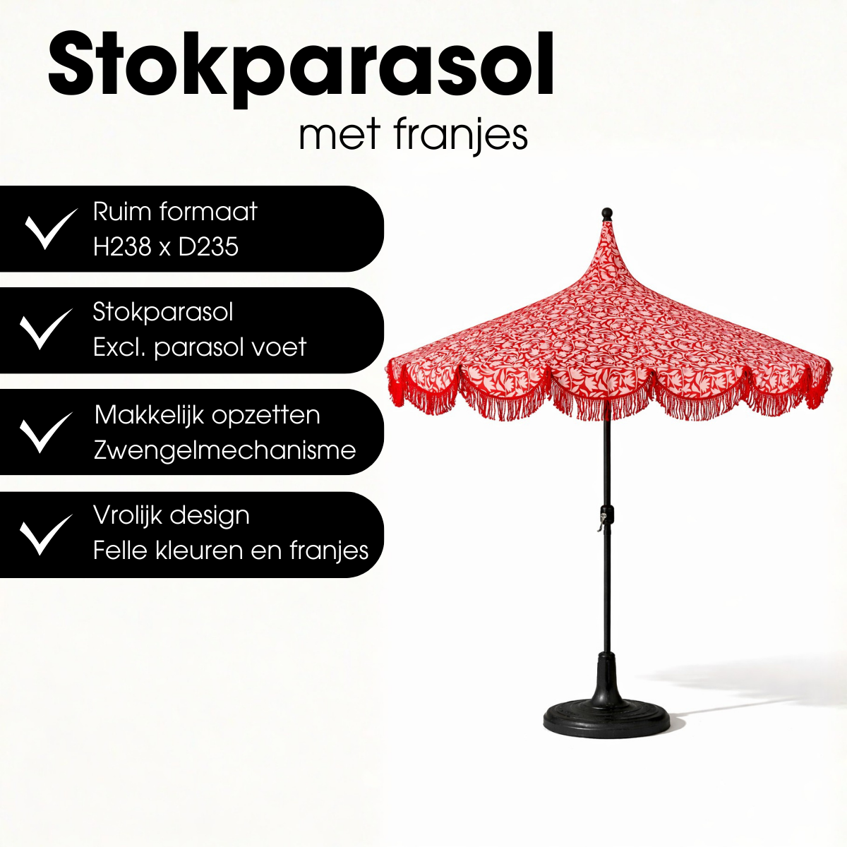 Parasol 235 cm rood polyester
