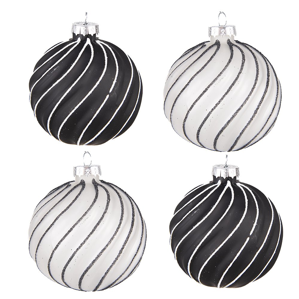 Kerstbal 4 stuks Ø 8 cm zwart grijs glas