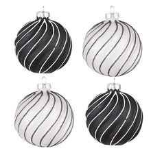 Kerstbal 4 stuks Ø 8 cm zwart grijs glas