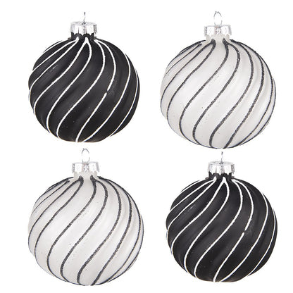 Kerstbal 4 stuks Ø 8 cm zwart grijs glas