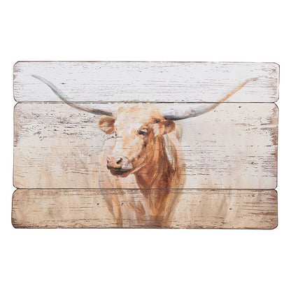 Schilderij 71x46 cm hout koe beige