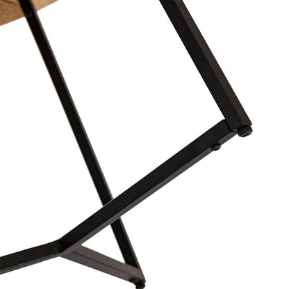 Salontafel Zijtafel Vast Hout 56 Cm Metalen Frame Zwart