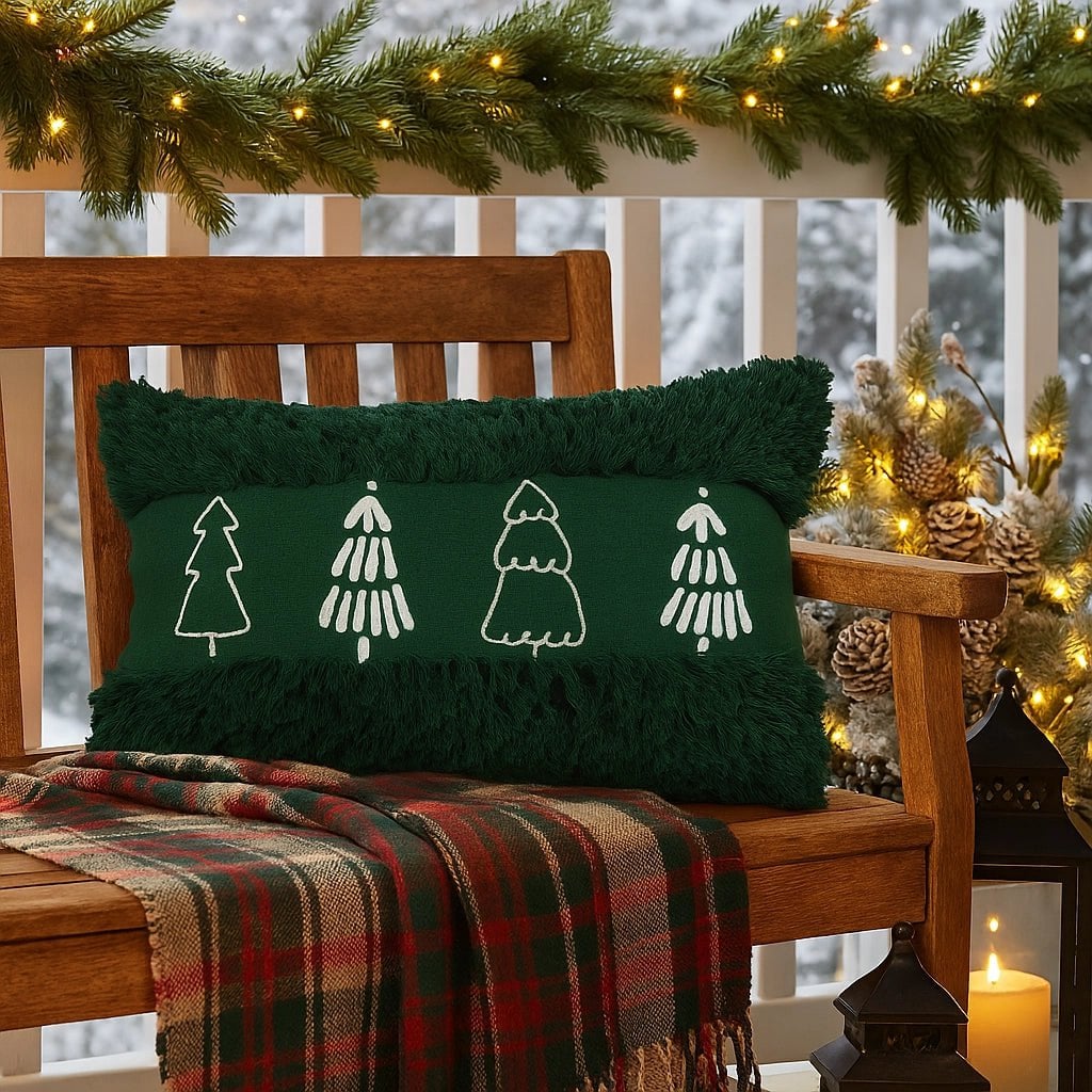 Kussenhoes kerstbomen 35x50 cm groen wit