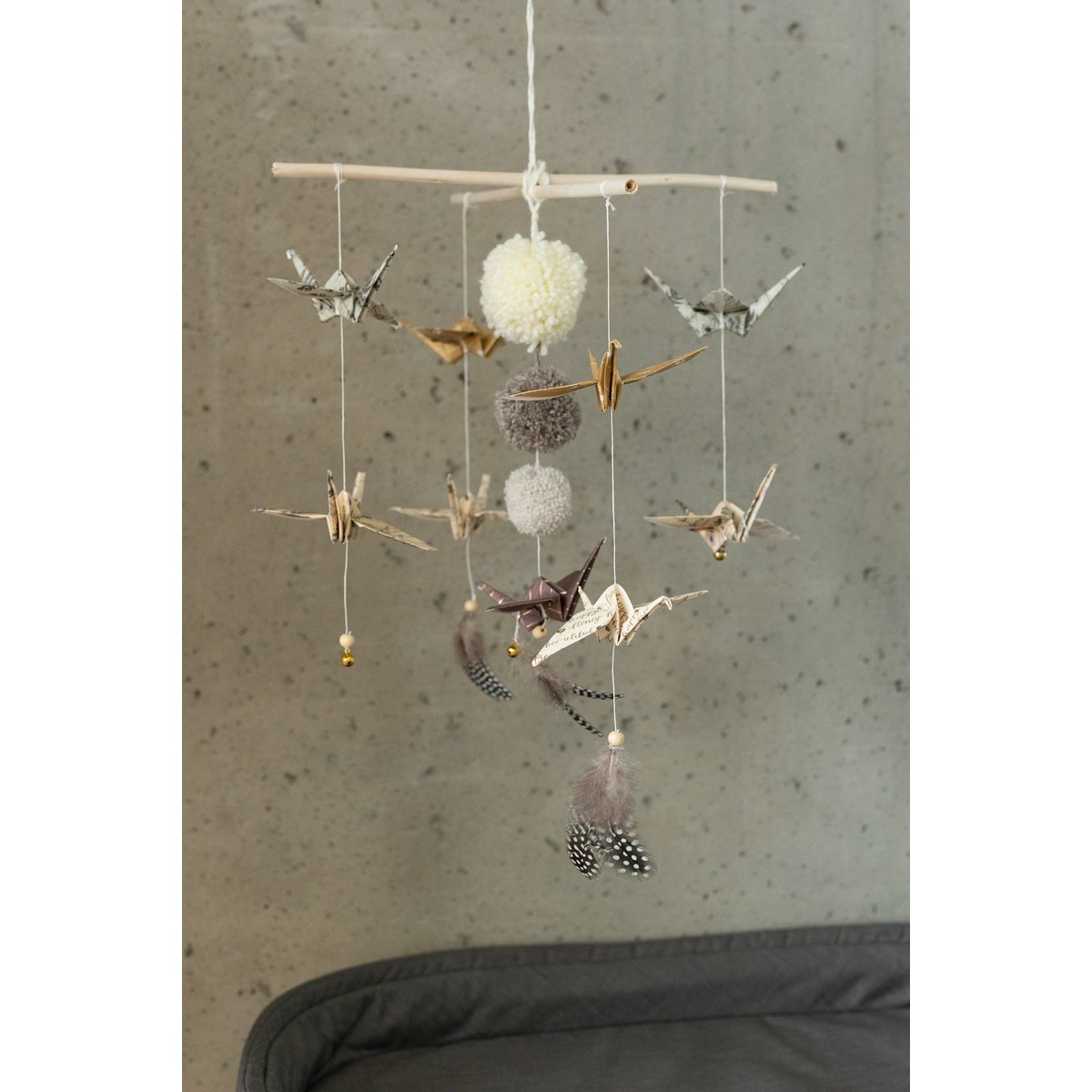 Kinder mobiel origami kraanvogels goud