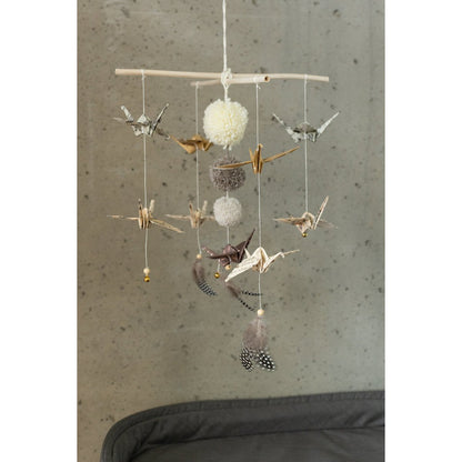 Kinder mobiel origami kraanvogels goud