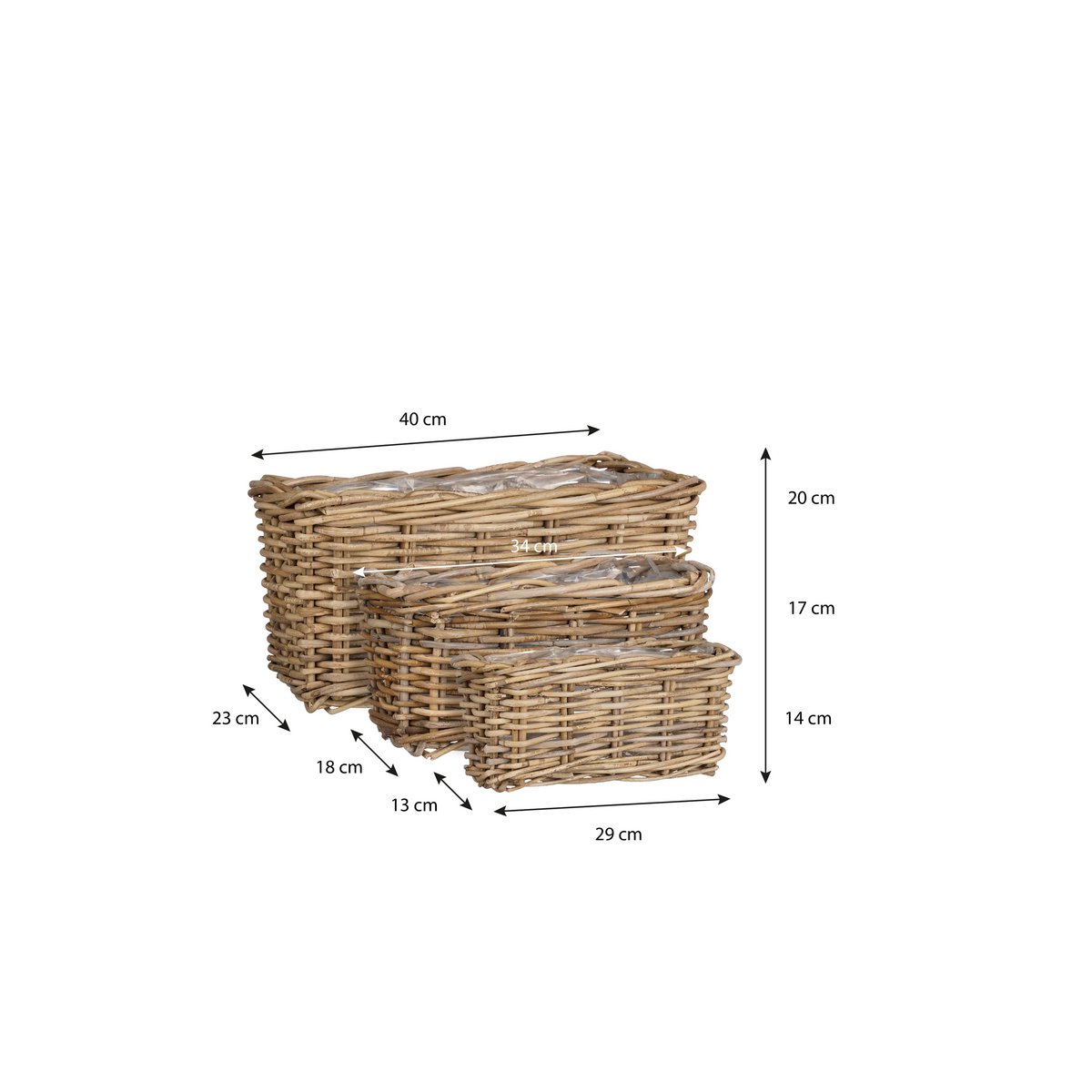 Plantenmanden set rotan grijs 3-delig