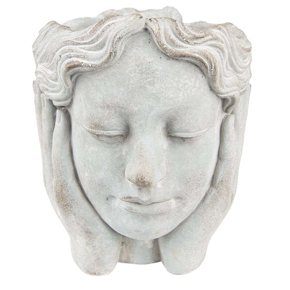 Bloempot hoofd 15x25 cm steen beige
