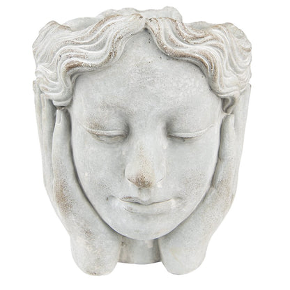 Bloempot hoofd 15x25 cm steen beige