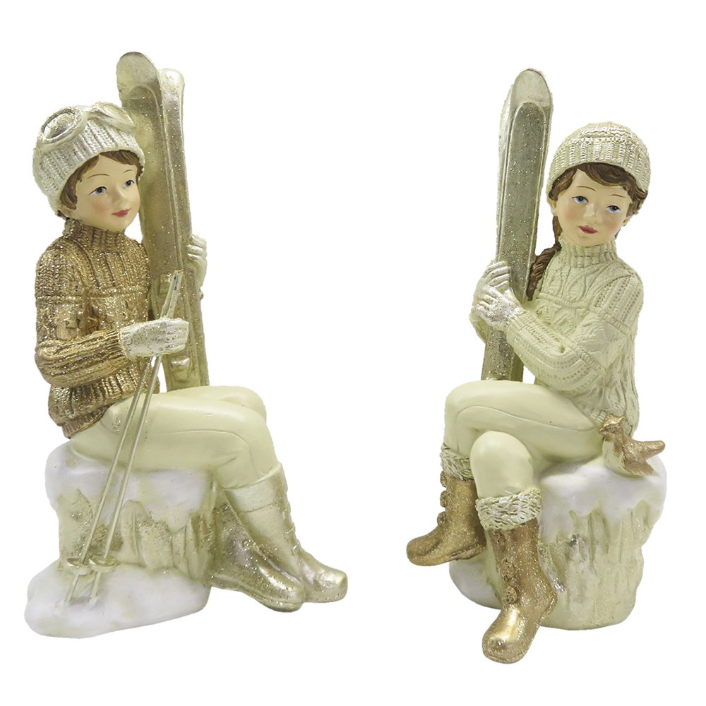 Beeldjes set kinderen 18 cm beige goudkleurig kunststof