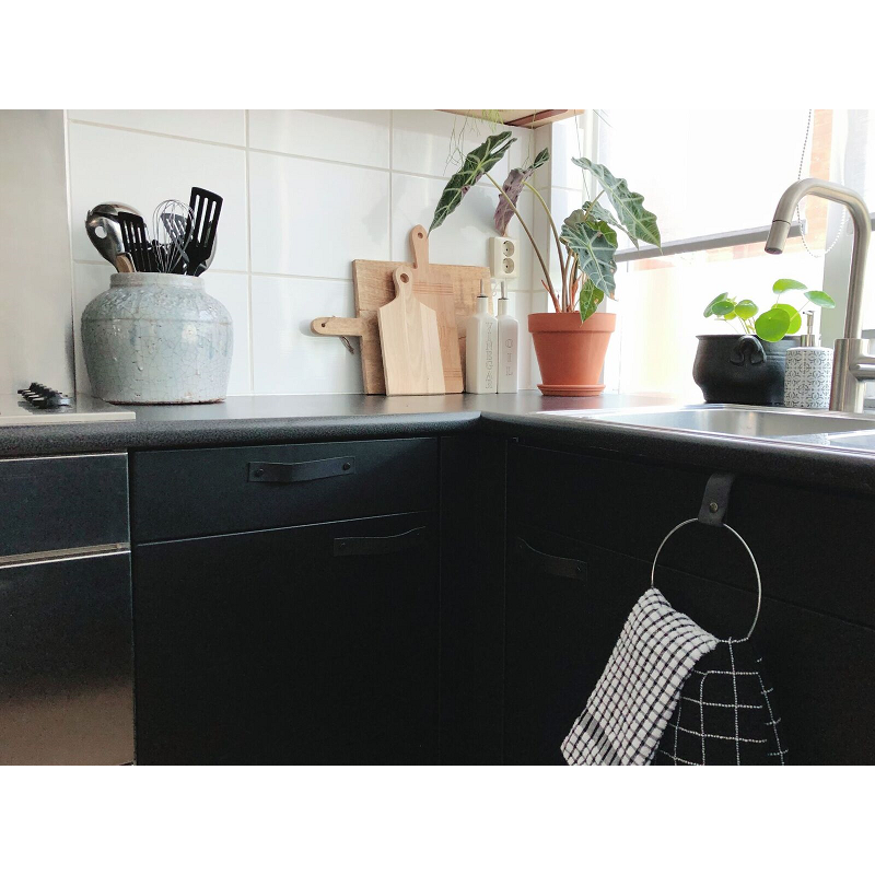 Handdoekring leer 15 cm metaal