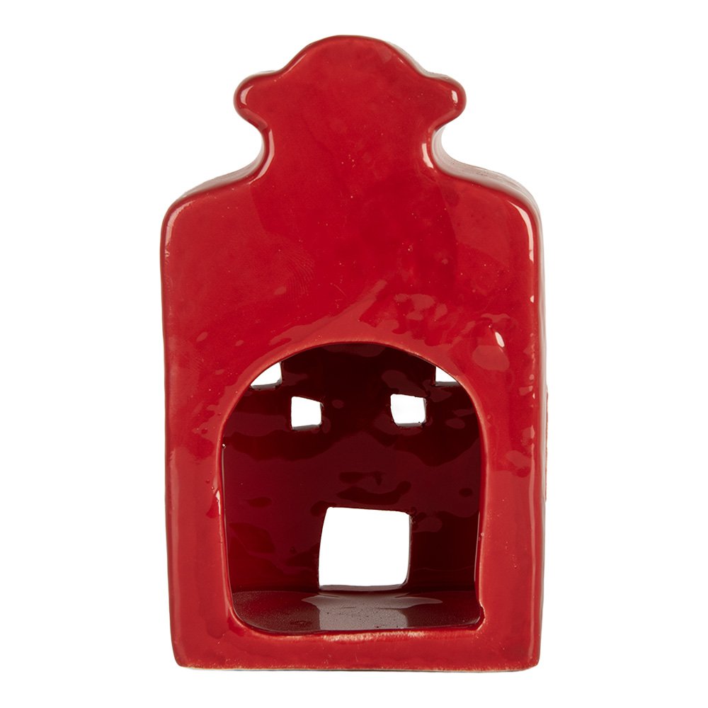Waxinelichthouder huis 8x7x13 cm rood keramiek