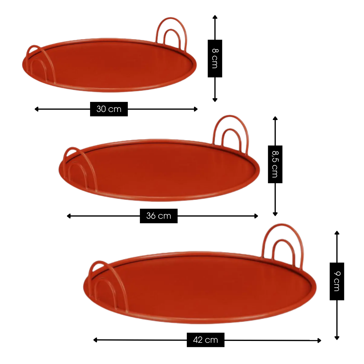 Dienblad set van 3 rood ijzer