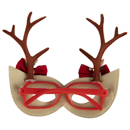 Kerstbril masker met gewei bruin kunststof 19x18 cm