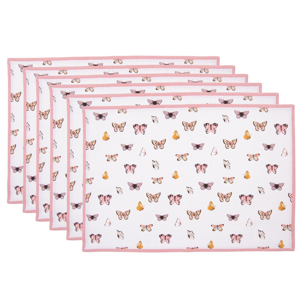 Placemats set van 6 48x33 cm beige roze katoen