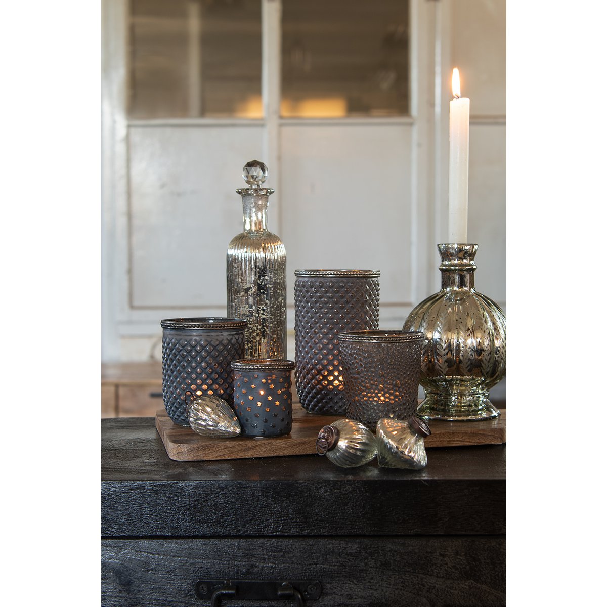 Tealight holder Ø 6x7 cm Grey Glass Tealight holder
