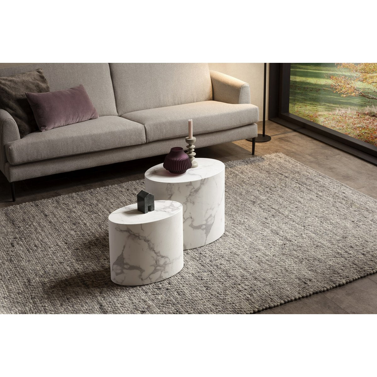Salontafel set 2 stuks marmerlook wit