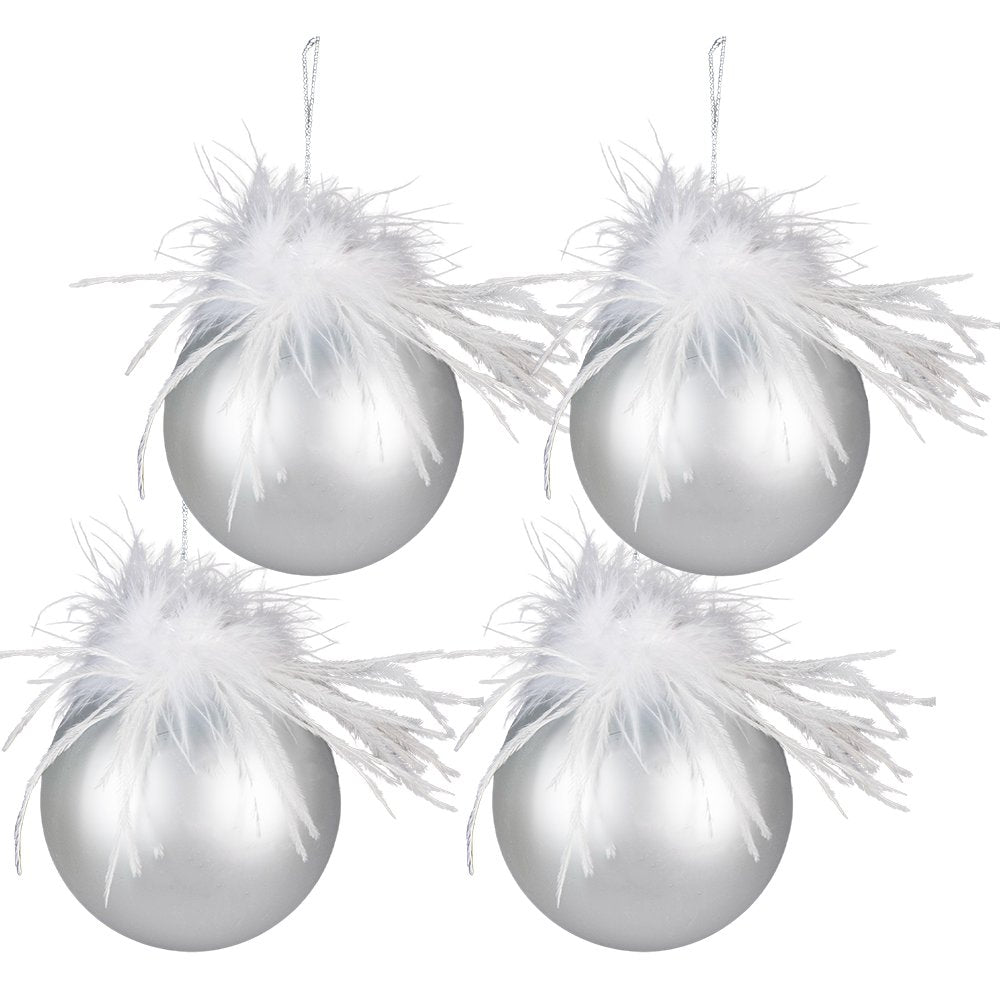 Christmas Ball Set of 4 Ø 10 cm Silver-colored White Glass Christmas Decoration