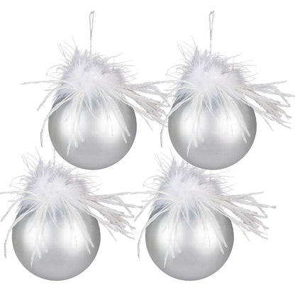 Christmas Ball Set of 4 Ø 10 cm Silver-colored White Glass Christmas Decoration