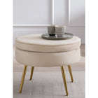Round pouf in beige velvet