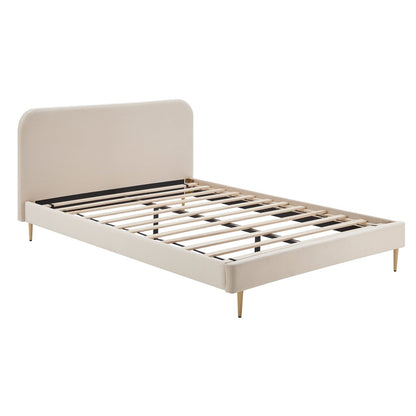 Bed 140x200 cm beige fluweel goudkleurige poten