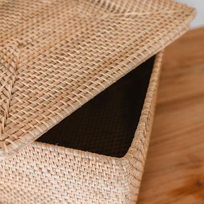 Opbergmand met deksel rotan beige
