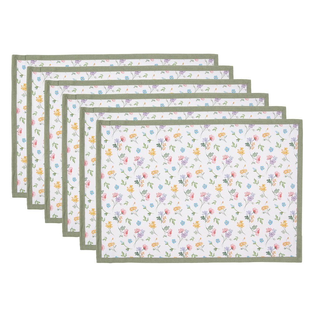 Placemats set van 6 48x33 cm wit groen