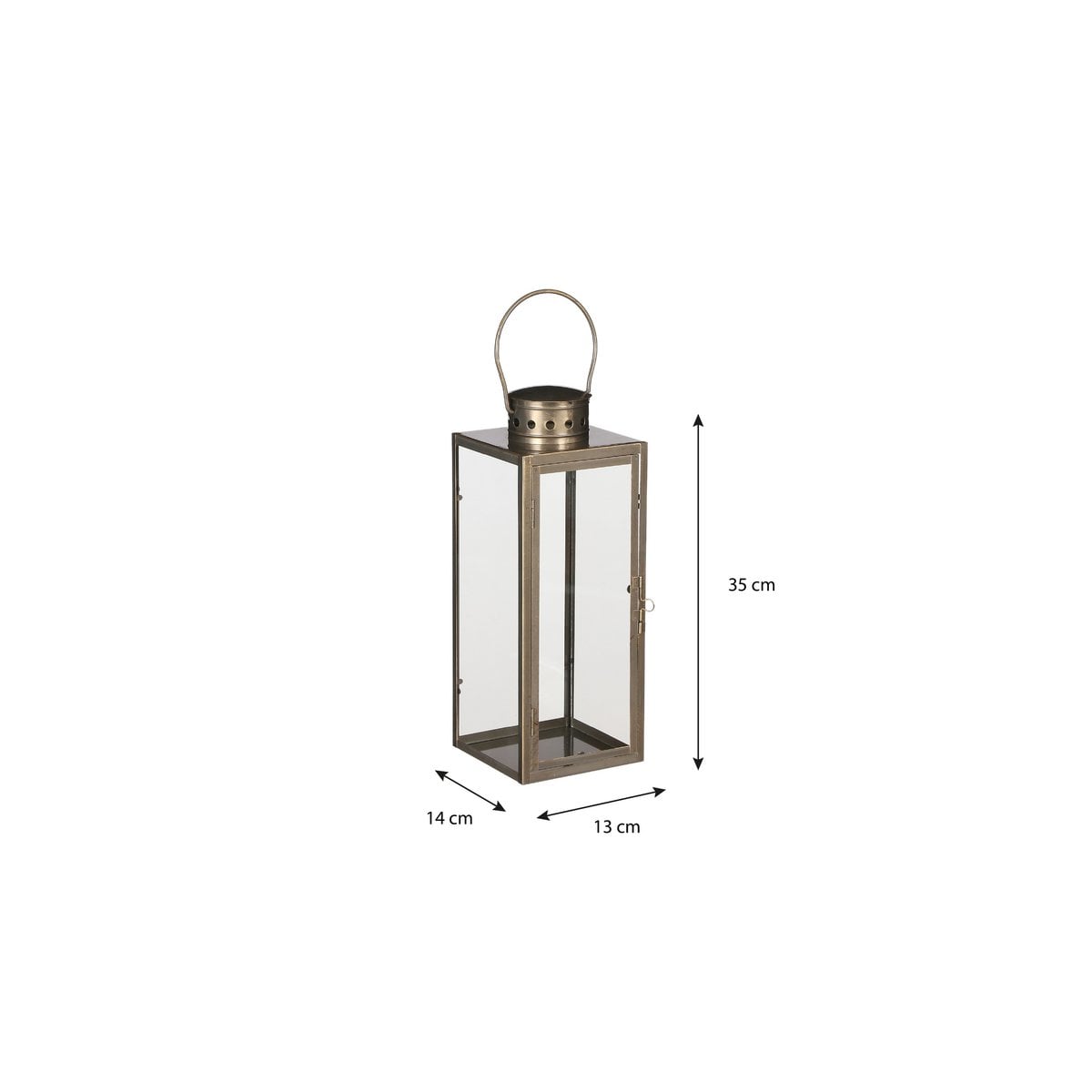 Lantaarn goud metaal glas 13,5x13,5x34,5 cm