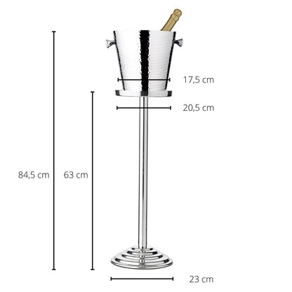 Champagnekoeler met standaard 83 cm gehamerd zilver