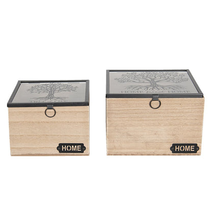 Opbergbox set van 2 bruin MDF 18x18x12 cm