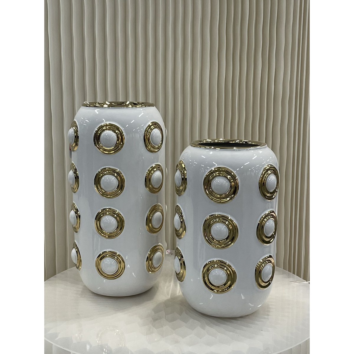 Vaas 37 cm goud wit zilver keramiek