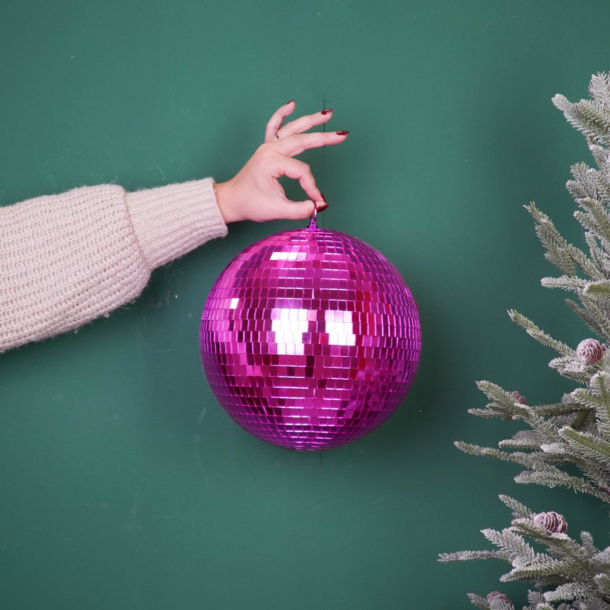 Kersthanger discobal 25x25x25 cm roze foam