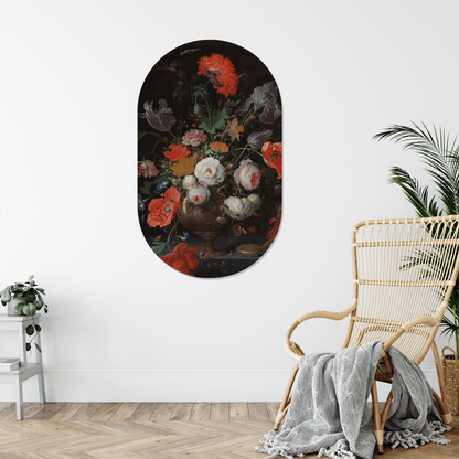 Muurovaal stilleven bloemen 40x25 cm Dibond