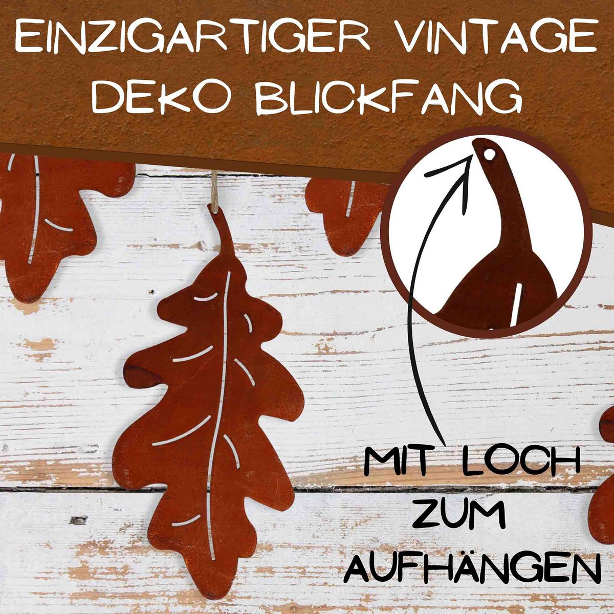 Hangdecoratie eikenblad roest 15x7 cm metaal