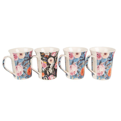 Mokken set van 4 300 ml porselein bloemen