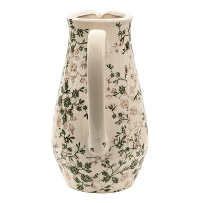 Decoratie Kan 20x14x25 cm Groen Beige Keramiek Bloemen Waterkan